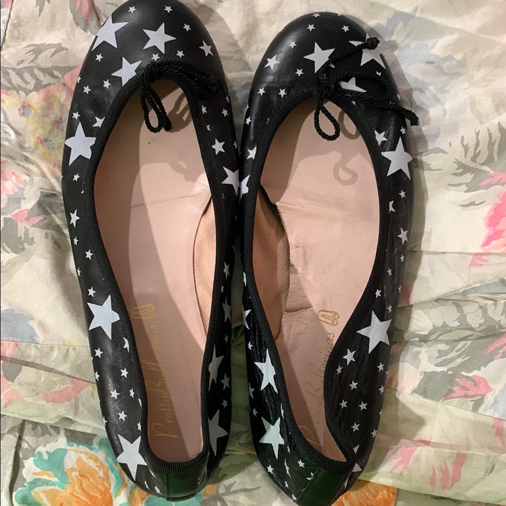 Black Star Patterned Women's Ballet Flats-Pretty Ballerina-size 40/9
